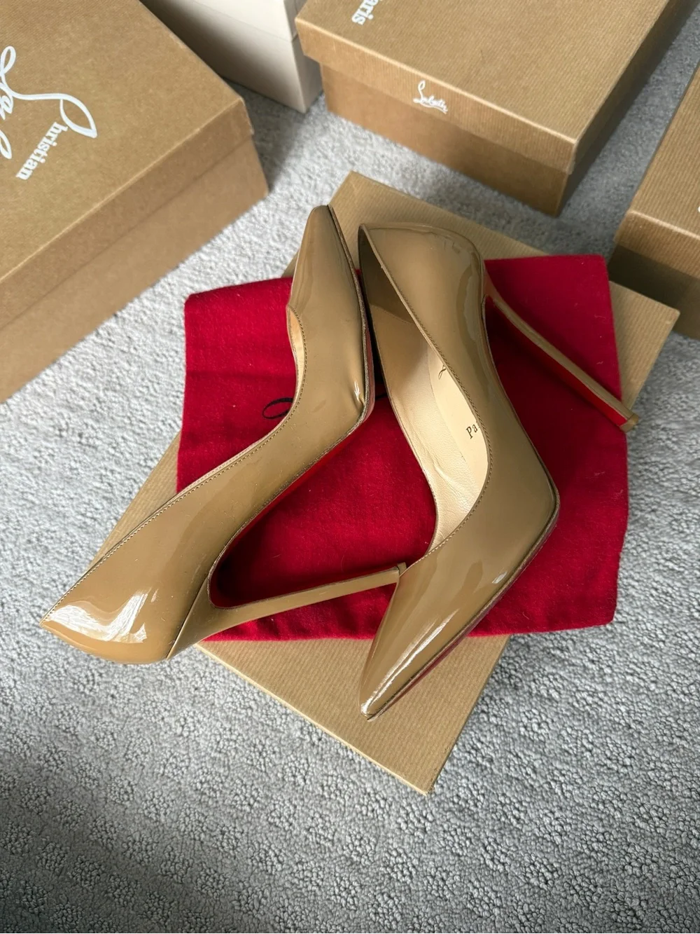 Christian Louboutin Nude Patent Pointed Toe Pumps - Taupe Patent